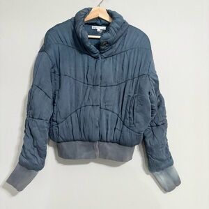 Young Fabulous & Broke Tie Dye / Acid Wash Style Blue Soft Puffer Bomber Jacket